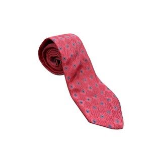 Royal Classic Men’s 100% Silk Tie Coral Pink Blue Micro Floral Geometric Necktie